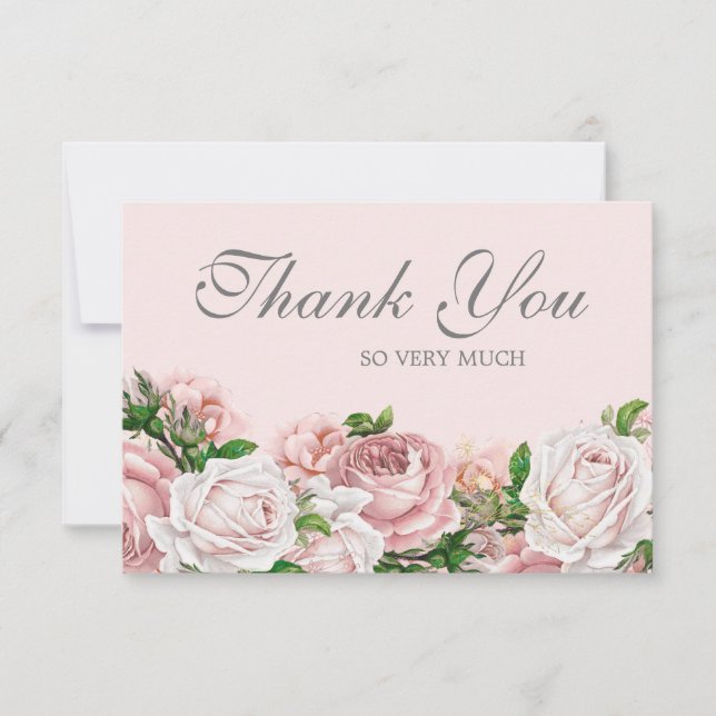 Elégante aquarelle rose pâle Roses Merci (Devant)