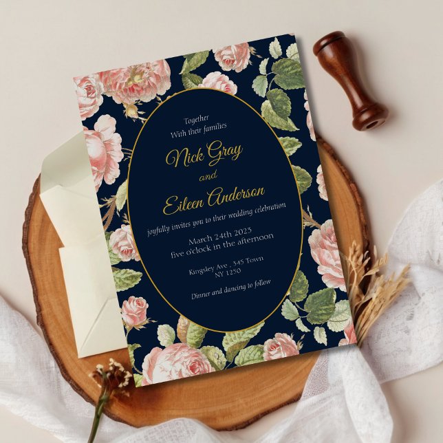 Elégante aquarelle rose rose Faire-part de mariage (Watercolor Pink Rose Wedding Invite)