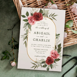 Elégante aquarelle Rouge Floral Faire-part de mari