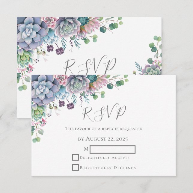 Elégante aquarelle Succulente Verdure Mariage RSVP (Devant / Derrière)