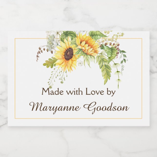 Elégante aquarelle tournesols verdure Étiquettes (Étiquettes simples)