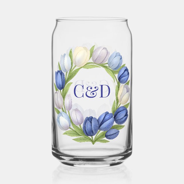 Elégante aquarelle Tulipe Mariage de couronne bleu (Recto)