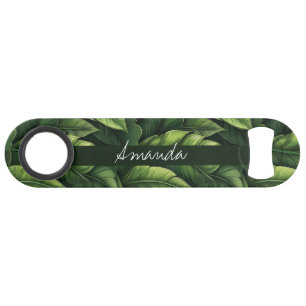 Elégante aquarelle verte Banane feuille avec nom