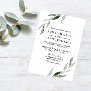 Elégante aquarelle verte Leaf Mariage Invitation
