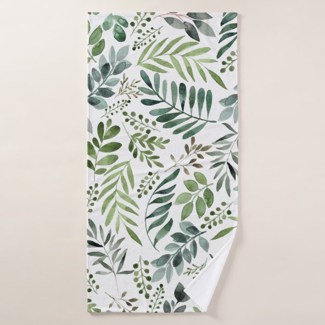 Elégante aquarelle verte Peinture Feuille  (Serviette de bain)