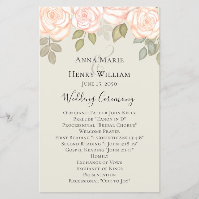 Elégante aquarelle verte Sage Wedding Programme (Devant)