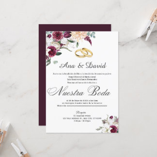 Elégante Aquarelle Vin Faire-part de mariage Flora