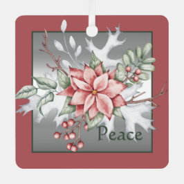 Elegante Aquarellenpoinsettie Weihnachten Ornament Aus Metall