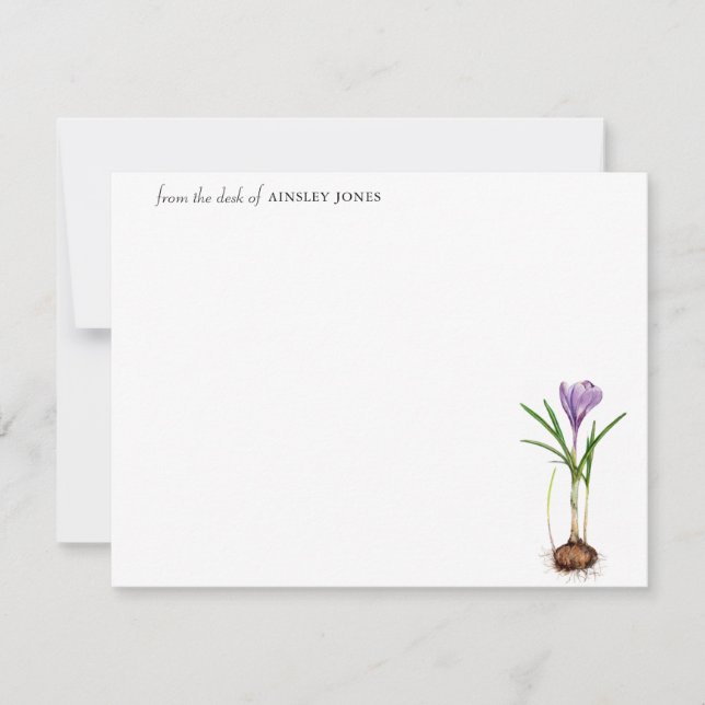 Elegante Aquarellfarbe Lila Crocus Spring Blume Ni Mitteilungskarte (Vorderseite)