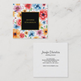 Elegante Aquarellfarben-Blume boho beruflich Quadratische Visitenkarte