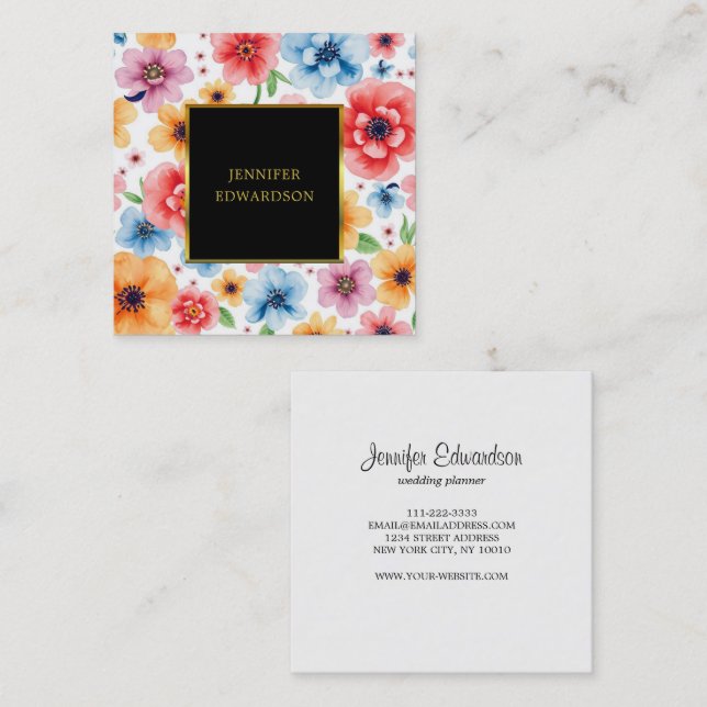 Elegante Aquarellfarben-Blume boho beruflich Quadratische Visitenkarte (Vorne/Hinten)