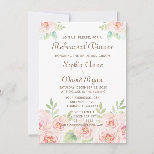 Elegante Aquarellfarben Blume Einladung Hochzeit (Vorderseite)