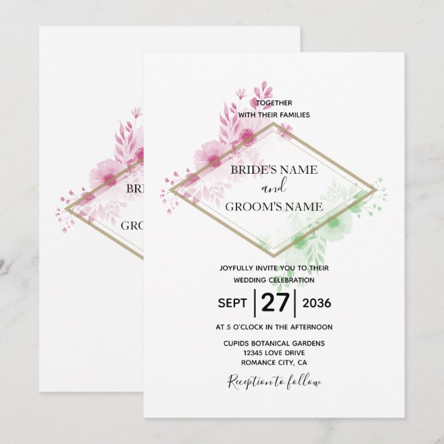 Elegante Aquarellfarben Blume Hochzeit Einladungen (Vorne/Hinten)