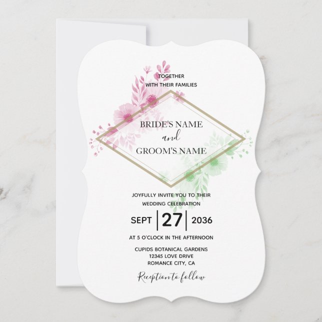 Elegante Aquarellfarben Blume Hochzeit Einladungen (Vorderseite)