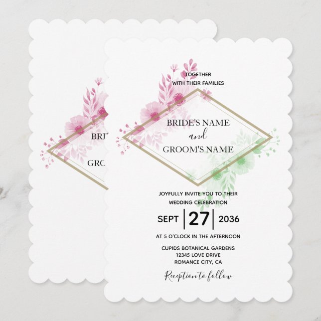 Elegante Aquarellfarben Blume Hochzeit Einladungen (Vorne/Hinten)