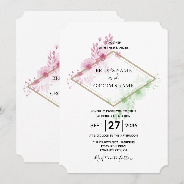 Elegante Aquarellfarben Blume Hochzeit Einladungen (Vorne/Hinten)