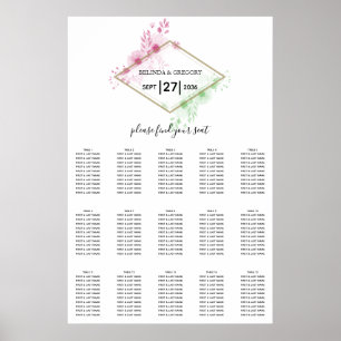Elegante Aquarellfarben-Blume Hochzeitsdiagramm Poster