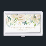 Elegante Aquarellfarben Blume mit Imitaten Visitenkarten Dose<br><div class="desc">Eleganter und femininer Visitenkartenhalter mit Aquarellfarben-Blume mit Imitaten Goldfolie und Imitaten goldenen Glitzer Akzente. Eine passende Visitenkarte steht zur Verfügung.</div>