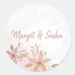 Elegante Aquarellfarben Blume Mit Monogramm Spitze Runder Aufkleber