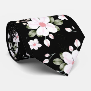 Elegante Aquarellfarben Blume Schwarz und Weiß Ro Krawatte