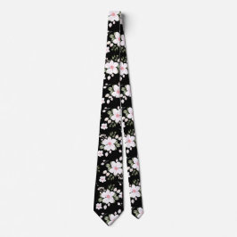 Elegante Aquarellfarben Blume Schwarz und Weiß Ros Krawatte