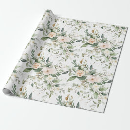 Elegante Aquarellfarben Blume und Grünpflanzen Geschenkpapier