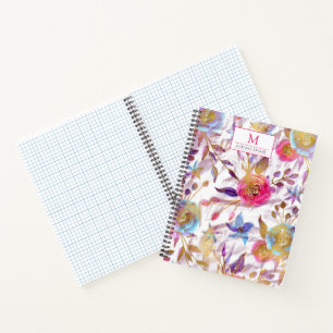 Elegante Aquarellfarben Blumen Rosa und Weiß Notizbuch