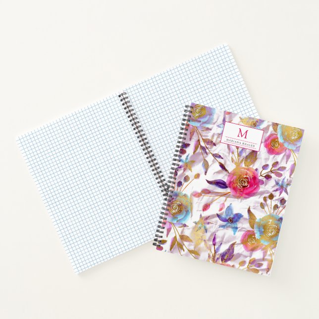 Elegante Aquarellfarben Blumen Rosa und Weiß Notizbuch (Innenseite)