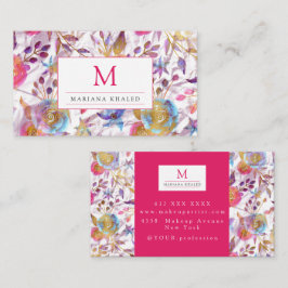 Elegante Aquarellfarben Blumen Rosa und Weiß Visitenkarte