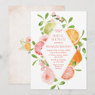 Elegante Aquarellfarben Citrus Pink Blume Bridal s Einladung