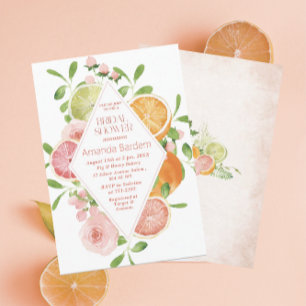Elegante Aquarellfarben Citrus Pink Blume Bridal s Einladung