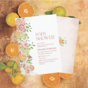 Elegante Aquarellfarben Citrus Pink Blume Kindersh Einladung