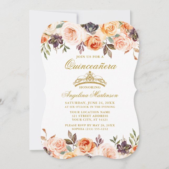 Elegante Aquarellfarben Herbst Flora Gold Quincean Einladung (Vorderseite)