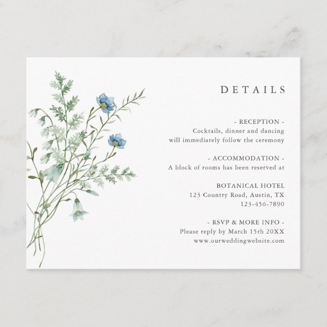 Elegante Aquarellfarben - Hochzeitdetails Begleitkarte (Vorderseite)