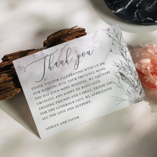 Elegante Aquarellfarben lila Blumenhochzeit Dankeskarte