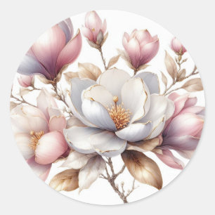 Elegante Aquarellfarben magnolische Blume Runder Aufkleber