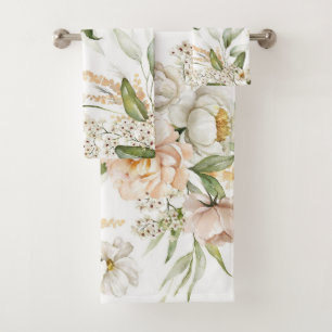 Elegante Aquarellfarben mit blumengeschmückter Opt Badhandtuch Set