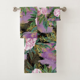 Elegante Aquarellfarben mit blumengeschmückter Opt Badhandtuch Set