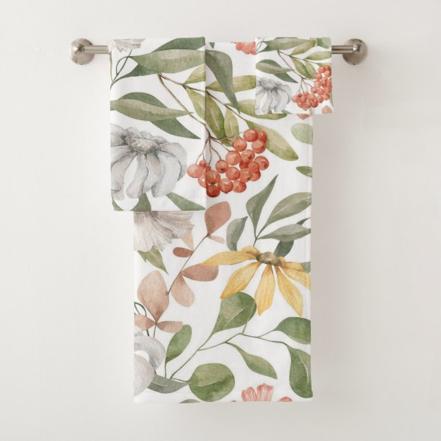 Elegante Aquarellfarben mit blumengeschmückter Opt Badhandtuch Set (Insitu)