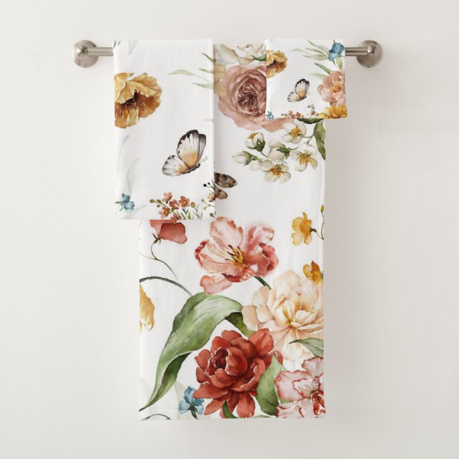 Elegante Aquarellfarben mit blumengeschmückter Opt Badhandtuch Set (Insitu)