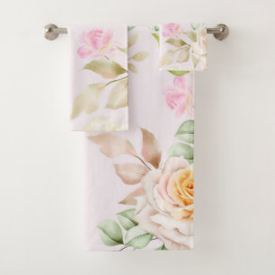 Elegante Aquarellfarben mit blumengeschmückter Opt Badhandtuch Set