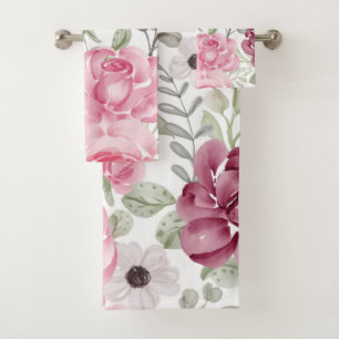 Elegante Aquarellfarben mit blumengeschmückter Opt Badhandtuch Set