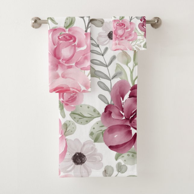 Elegante Aquarellfarben mit blumengeschmückter Opt Badhandtuch Set (Insitu)