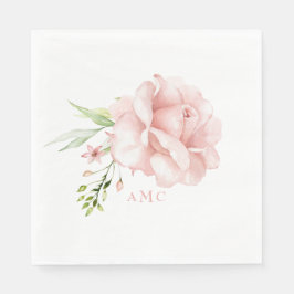 Elegante Aquarellfarben Monogram Pink Floral Lunch Serviette