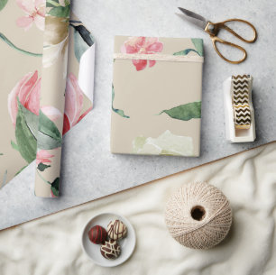 Elegante Aquarellfarben Pink & Cream Rose Hochzeit Geschenkpapier