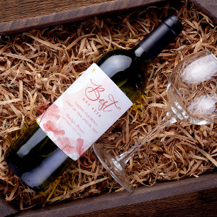 Elegante Aquarellfarben Rosa Blume Weinetikett