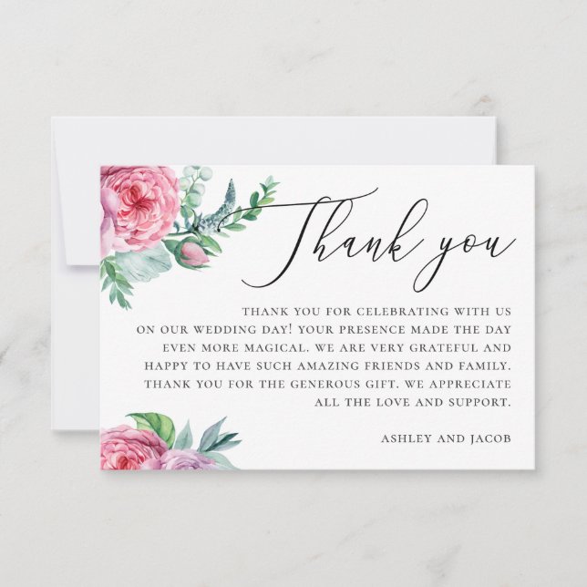 Elegante Aquarellfarben Rosa-Boho Blumenschrift Ho Dankeskarte (Vorderseite)