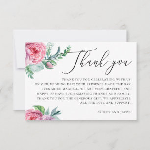 Elegante Aquarellfarben Rosa-Boho Blumenschrift Ho Dankeskarte