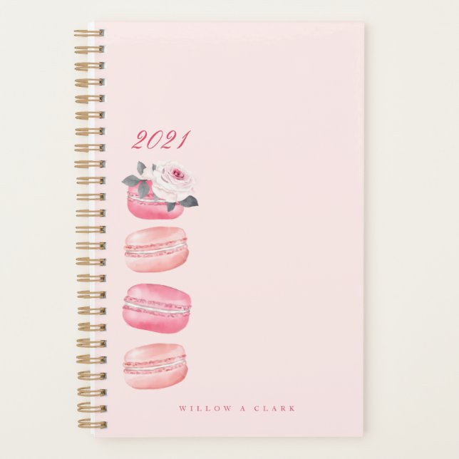 Elegante Aquarellfarben Rosa Französischer Macaron Planer (Vorderseite)