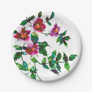 Elegante Aquarellfarben Rosa Magenta-Rose Pappteller